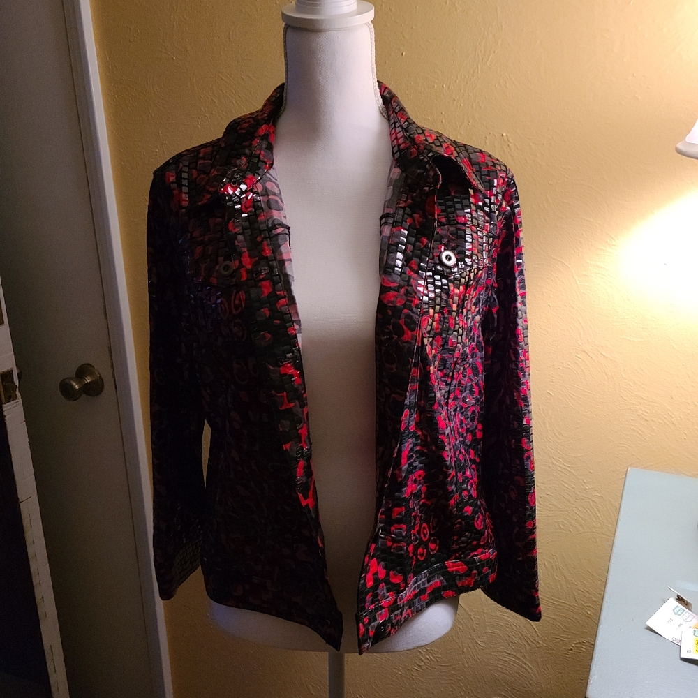 Ruby Rd Burnout Shiny Animal Print Jacket Plus 14